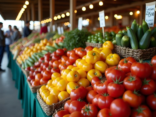 Vibrant display of fresh local produce at Lancaster Central Market with Amish vendors