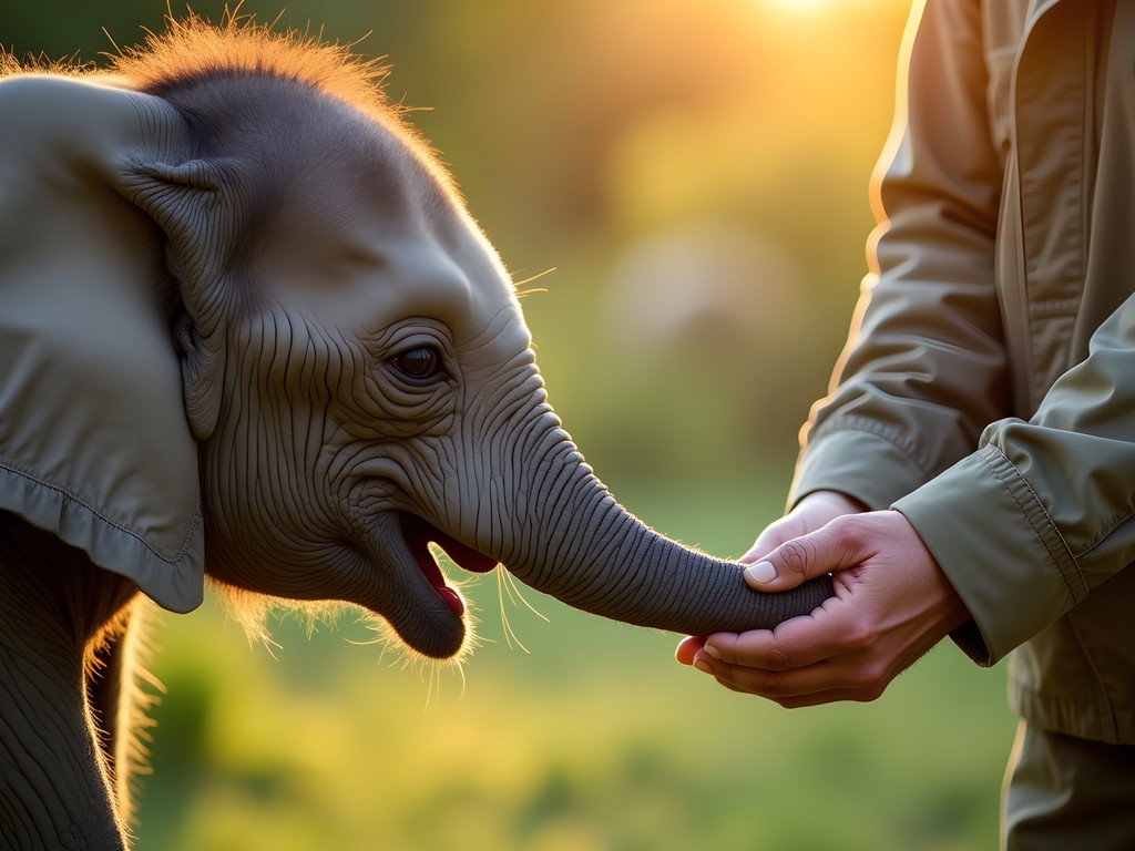 Baby elephant with keeper at David Sheldrick Wildlife Trust in Nairobi