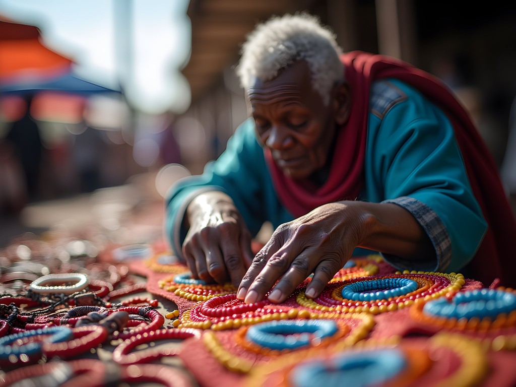 Maasai market vendor with colorful beaded jewelry in Nairobi