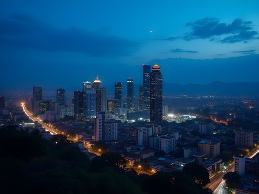 Nairobi skyline panorama at blue hour from KICC observation deck