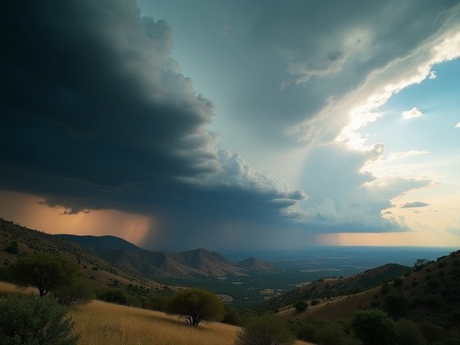 Dramatic approaching thunderstorm over Mpumalanga landscape near Nelspruit