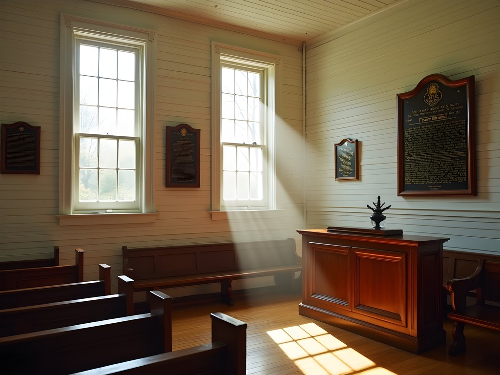 Morning light streaming through windows of the Seamen's Bethel in New Bedford
