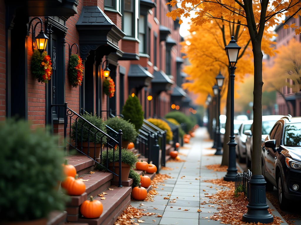 Hidden Tudor-style houses of Pomander Walk with fall decorations