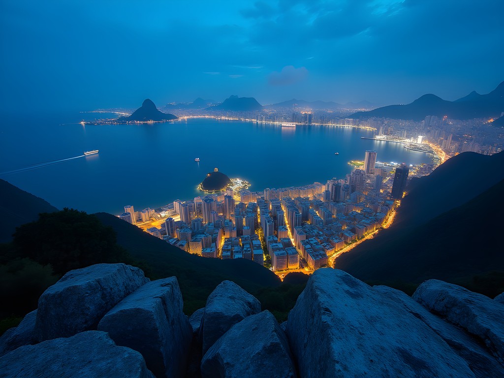Rio de Janeiro cityscape from Sugarloaf Mountain during blue hour