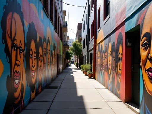 Vibrant street art murals in Clarion Alley, Mission District, San Francisco