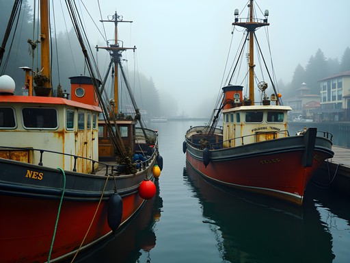 Fishing boats at Fishermen's Terminal with morning light illuminating colorful details