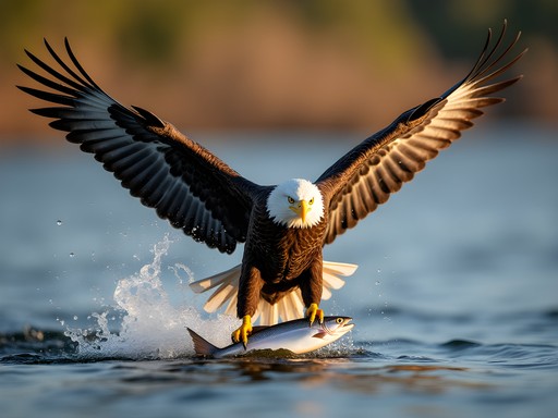 Bald eagle catching salmon in Sitka Alaska coastal waters