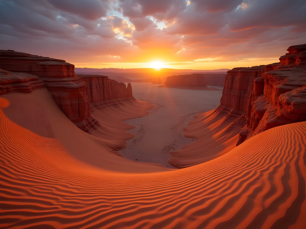 Golden sunrise light on petrified sand dunes in Snow Canyon State Park