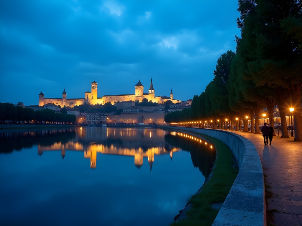 Blue hour reflection of Verona skyline in Adige River from Lungadige Panvinio