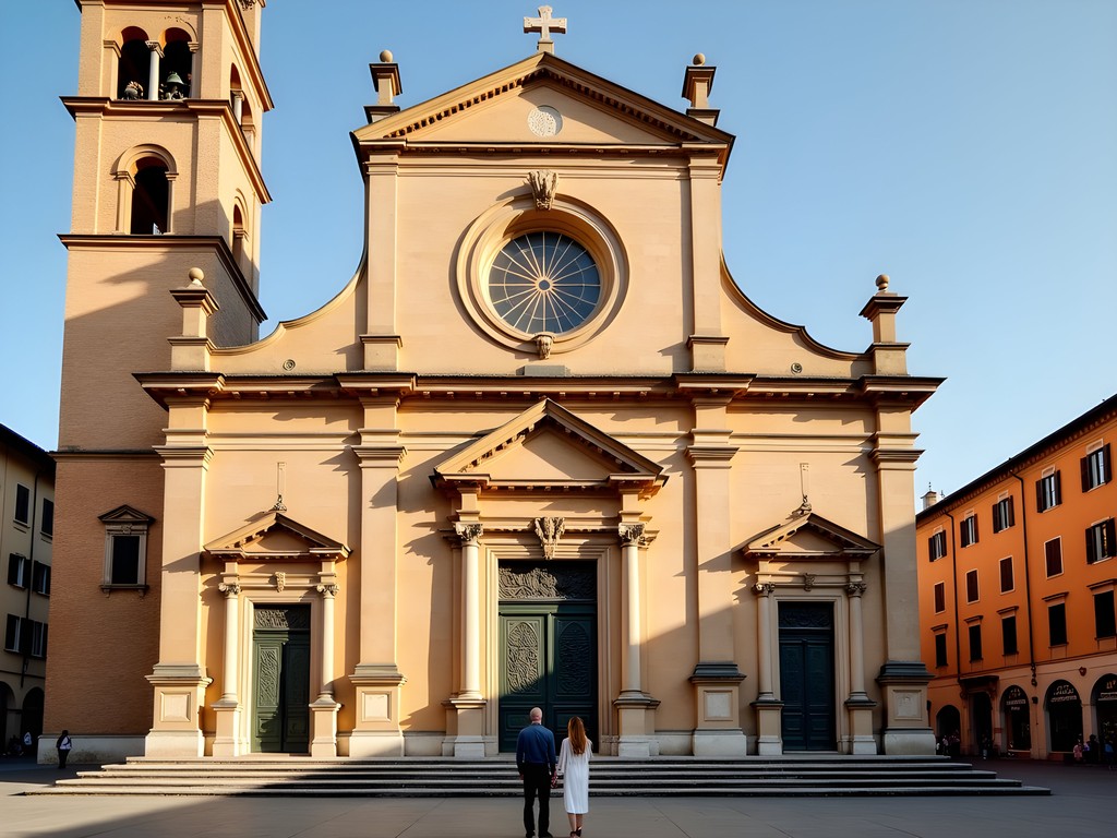 Romanesque facade of Basilica di San Zeno Maggiore in Verona with bronze doors