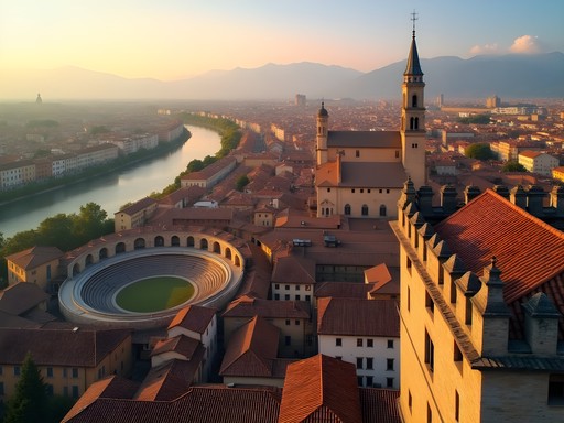 Aerial panoramic view of Verona Italy from Torre dei Lamberti tower