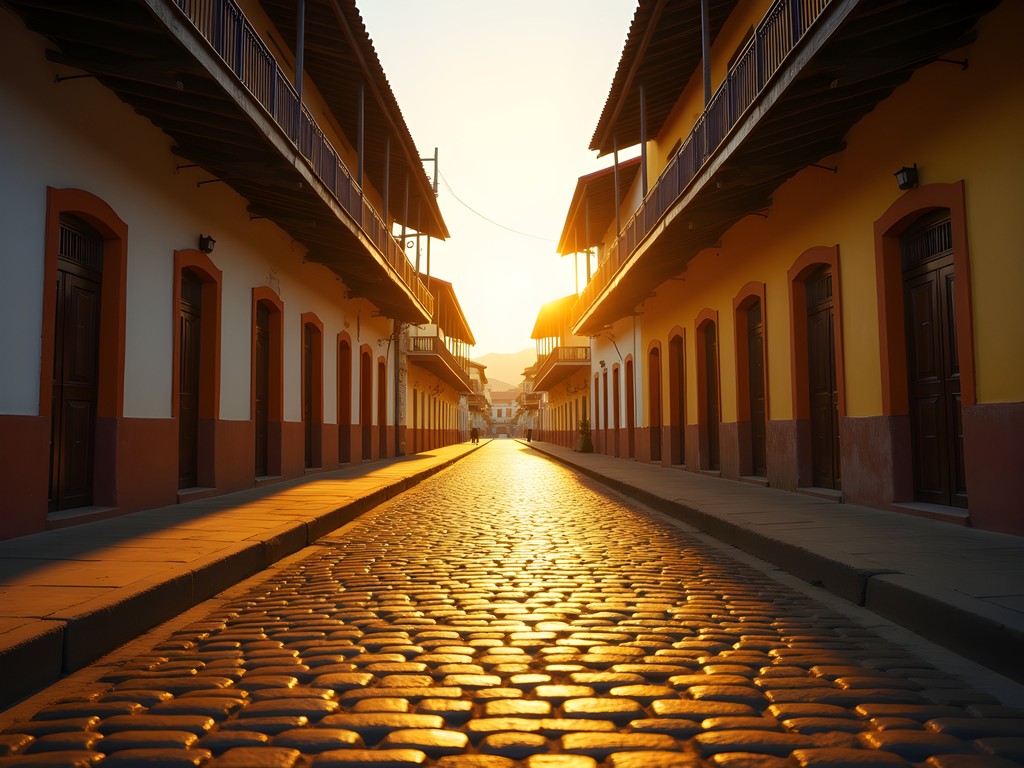 Early morning light on empty cobblestone street of Calle Crisologo in Vigan