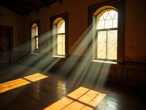 Sunlight filtering through traditional capiz shell windows in Vigan heritage house