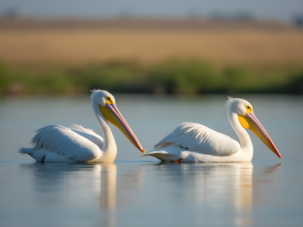 White pelicans on Pelican Lake near Watertown, South Dakota