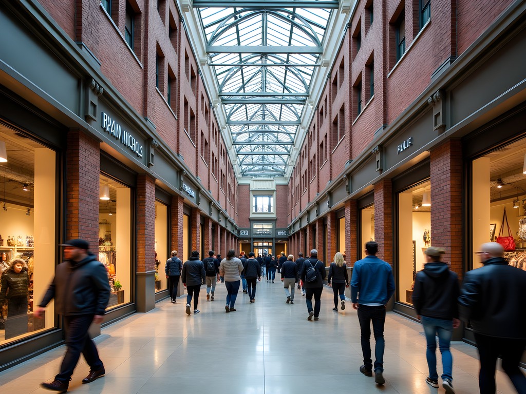 Interior of Ponce City Market with shops and central food hall in Atlanta