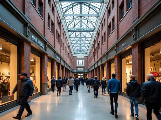 Interior of Ponce City Market with shops and central food hall in Atlanta