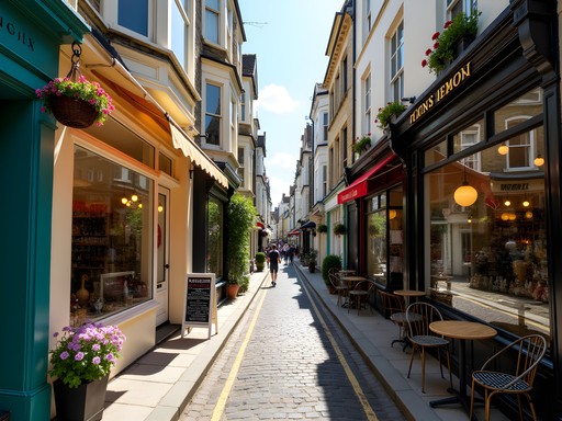 Narrow historic shopping alley in The Lanes, Brighton