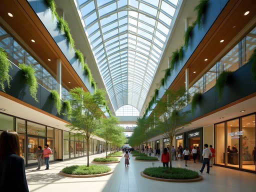 Sunlight streaming through glass ceiling of The CORE Shopping Centre in downtown Calgary