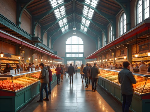 Interior of North Market Columbus showing bustling food stalls and local vendors