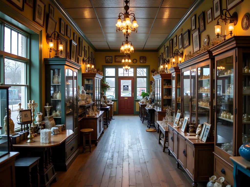 Interior of Porter Hardware Antiques showing vintage items and original tin ceiling