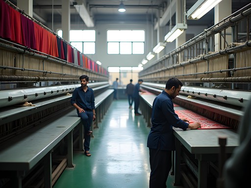 Inside a textile factory in Faisalabad showing fabric production processes
