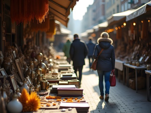 Sunday flea market at Plac Dominikański in Gdansk with vintage goods and antiques