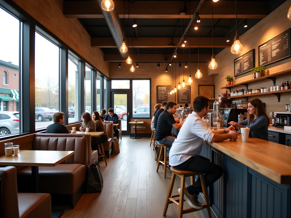 Cozy coffee shop in Grand Forks with comfortable seating and people relaxing between shopping