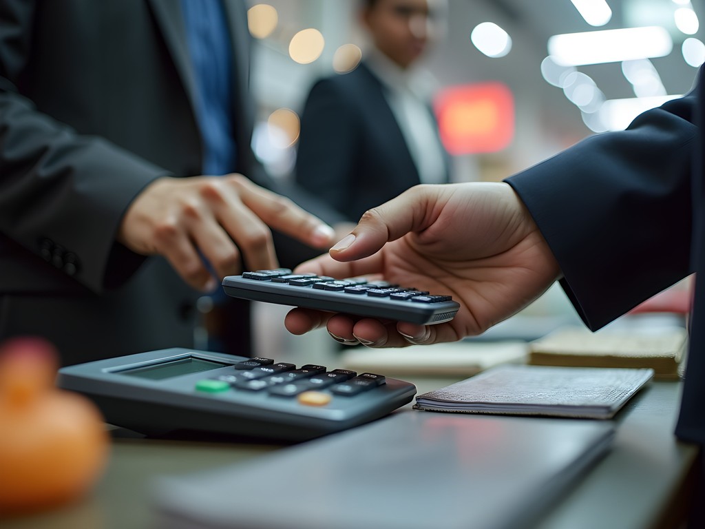 Business negotiation between merchant and buyer using calculator method in Guangzhou wholesale market