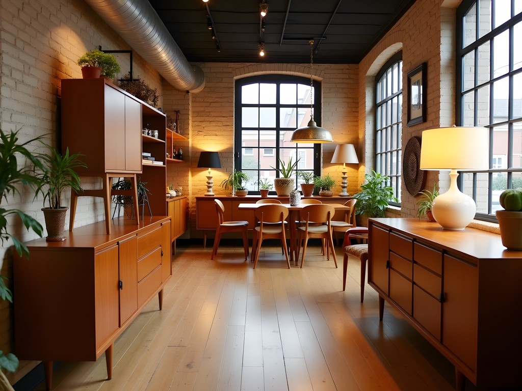 Interior of a specialized vintage furniture boutique in Haarlem displaying mid-century Dutch designs