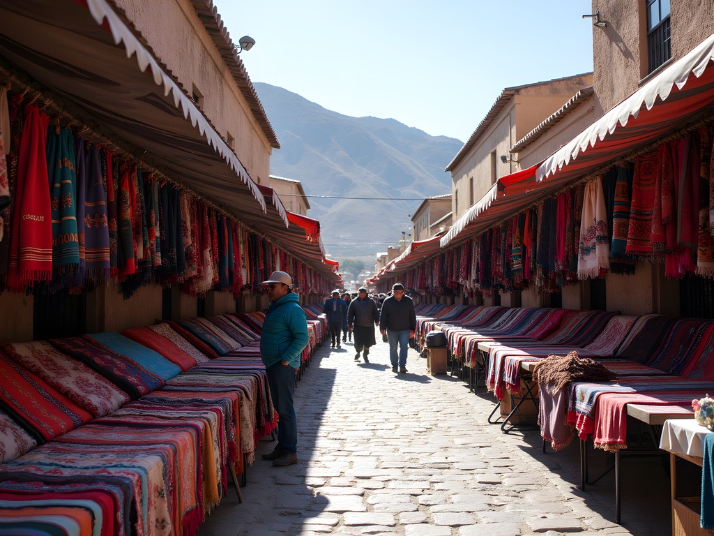 Colorful traditional textiles at Huancayo's Sunday Market