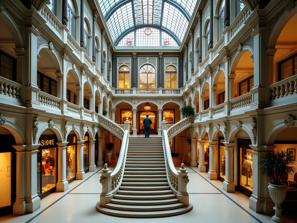 Ornate interior staircase of Embaixada shopping gallery in Lisbon with boutique shops