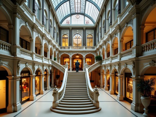 Ornate interior staircase of Embaixada shopping gallery in Lisbon with boutique shops