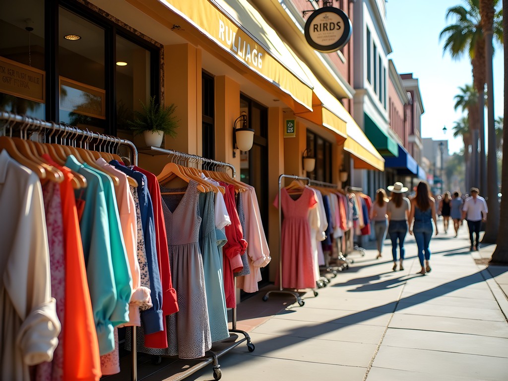Curated vintage clothing racks outside a boutique on Melrose Avenue