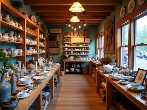 Interior of a Montpelier artisan craft gallery with handmade Vermont products