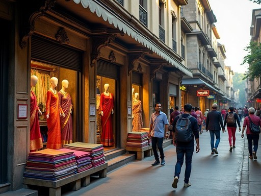Traditional textile shops on Laxmi Road in Pune displaying luxury fabrics and saris