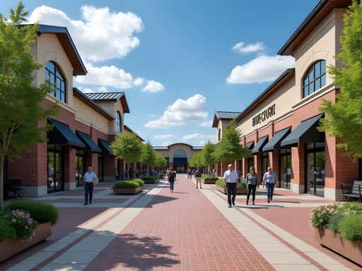 Modern outdoor shopping area at Naperville Crossings with well-designed pedestrian walkways