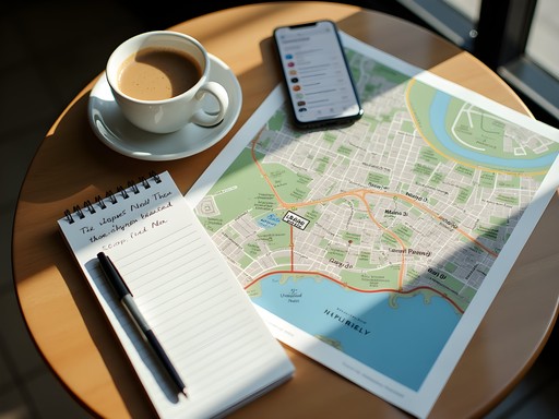 Shopping planning session with map, coffee, and shopping list in Nashua café