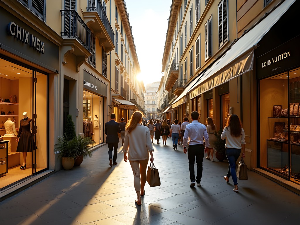 Elegant luxury boutiques along Rue Paradis in Nice's Golden Square shopping district