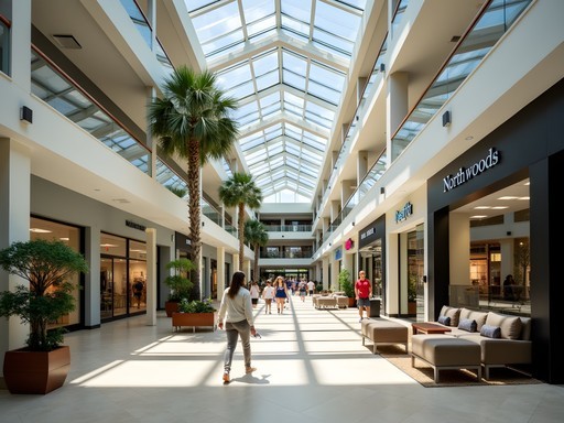 Interior of Northwoods Mall in North Charleston showing main concourse and shoppers
