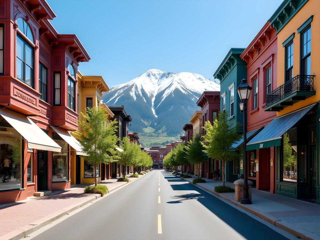 Historic Main Street in Park City with colorful boutiques and Victorian architecture