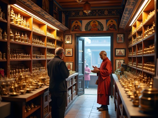 Traditional shop selling Buddhist religious items and artifacts in Paro, Bhutan