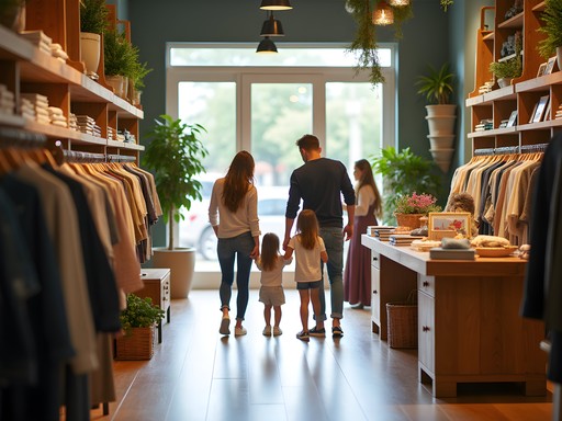 Family exploring a curated retail space with children's section at specialty store in Rogers