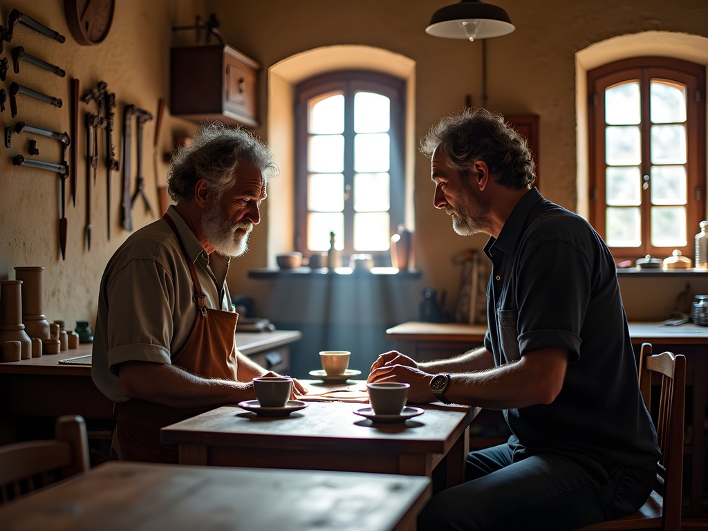 Conversation with a traditional artisan in a San Gimignano workshop