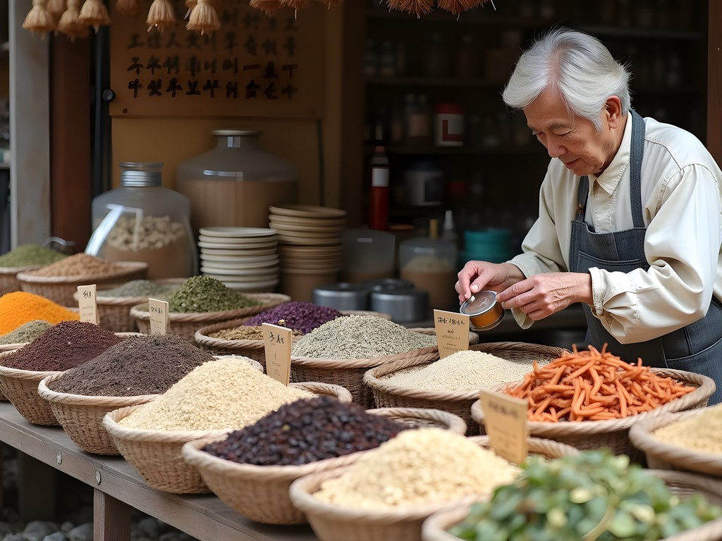 Traditional herbal beauty ingredients at Gyeongdong Market in Seoul