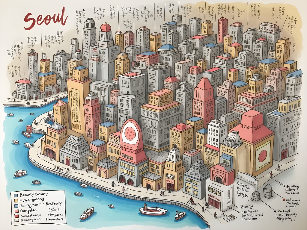 Illustrated map of Seoul's main beauty shopping districts