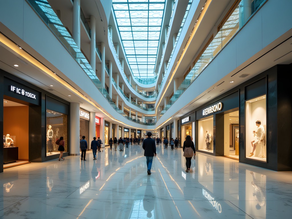 Interior of IFC Mall Shanghai with luxury storefronts and modern architecture