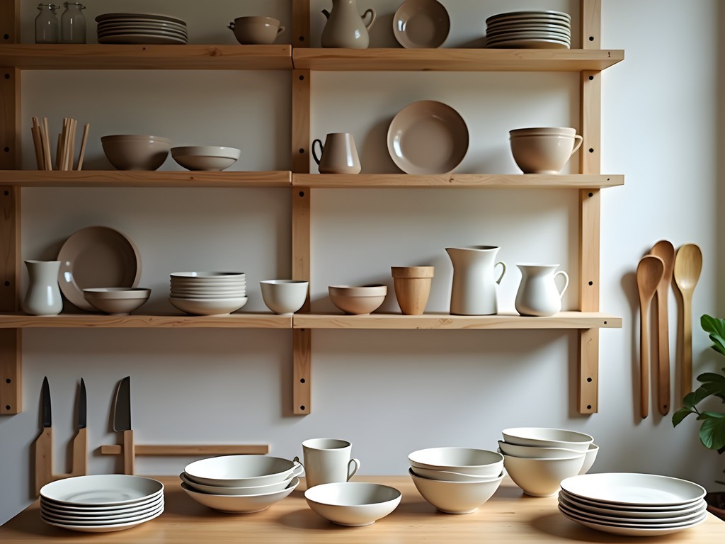 Contemporary Danish ceramic tableware and kitchen tools displayed in minimalist boutique