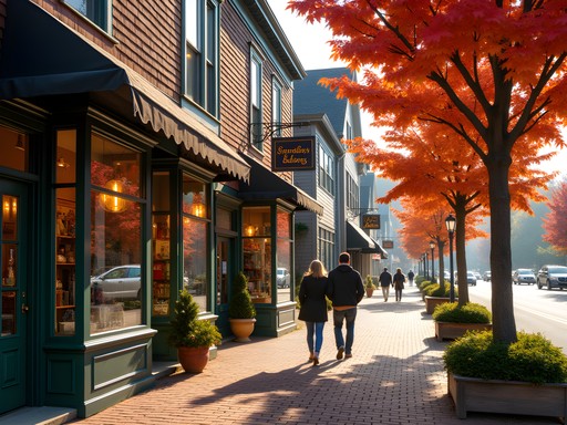 Charming boutique storefronts along Dorset Street with fall foliage