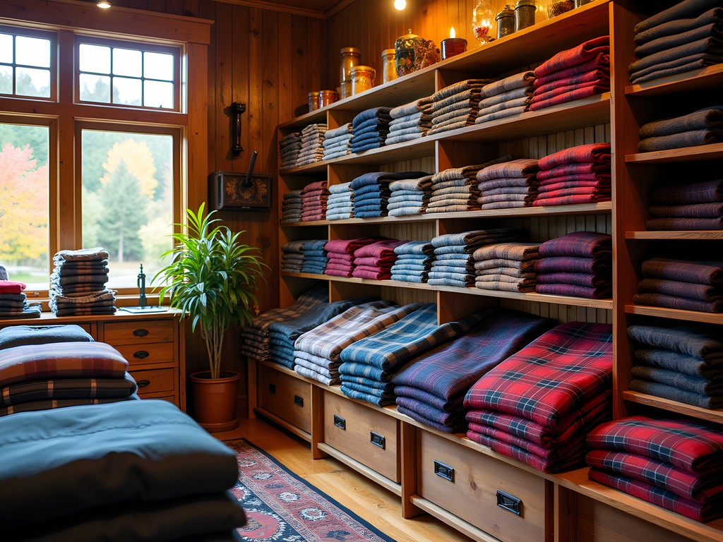 Interior of Vermont Flannel Company store showing colorful flannel displays