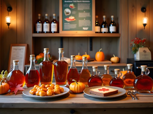 Elegant display of premium Vermont maple products with fall decorative elements
